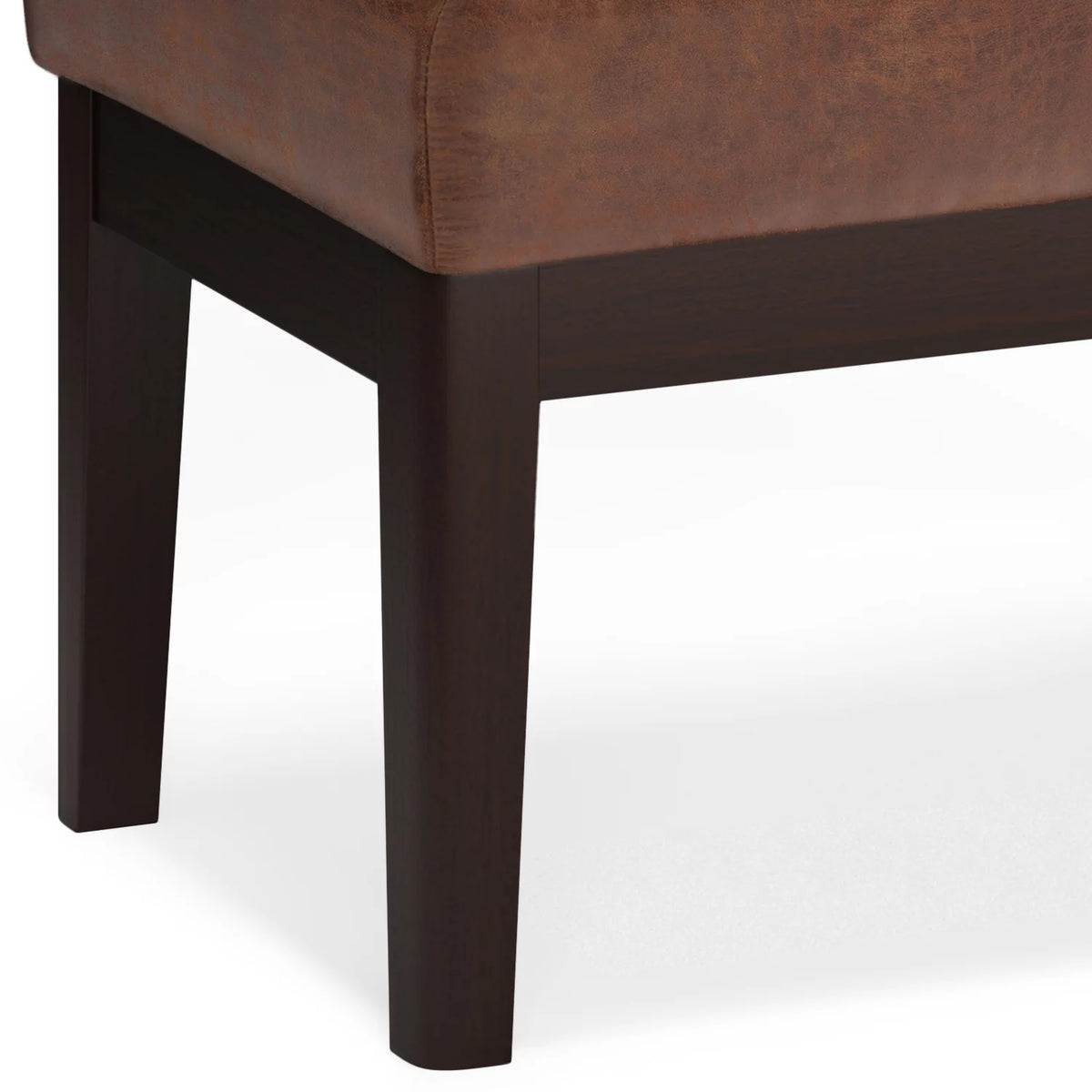 26 inch Wide Small Ottoman Bench in Distressed Saddle Brown Faux Leather O589