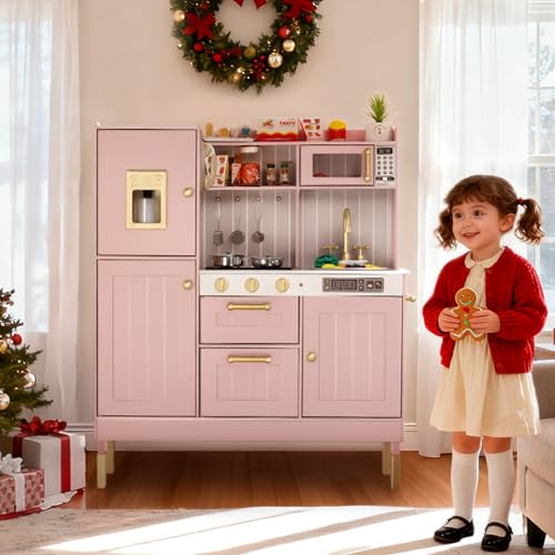 Wooden Kids Play Kitchen Toy Set with Real Sounds, White X85969