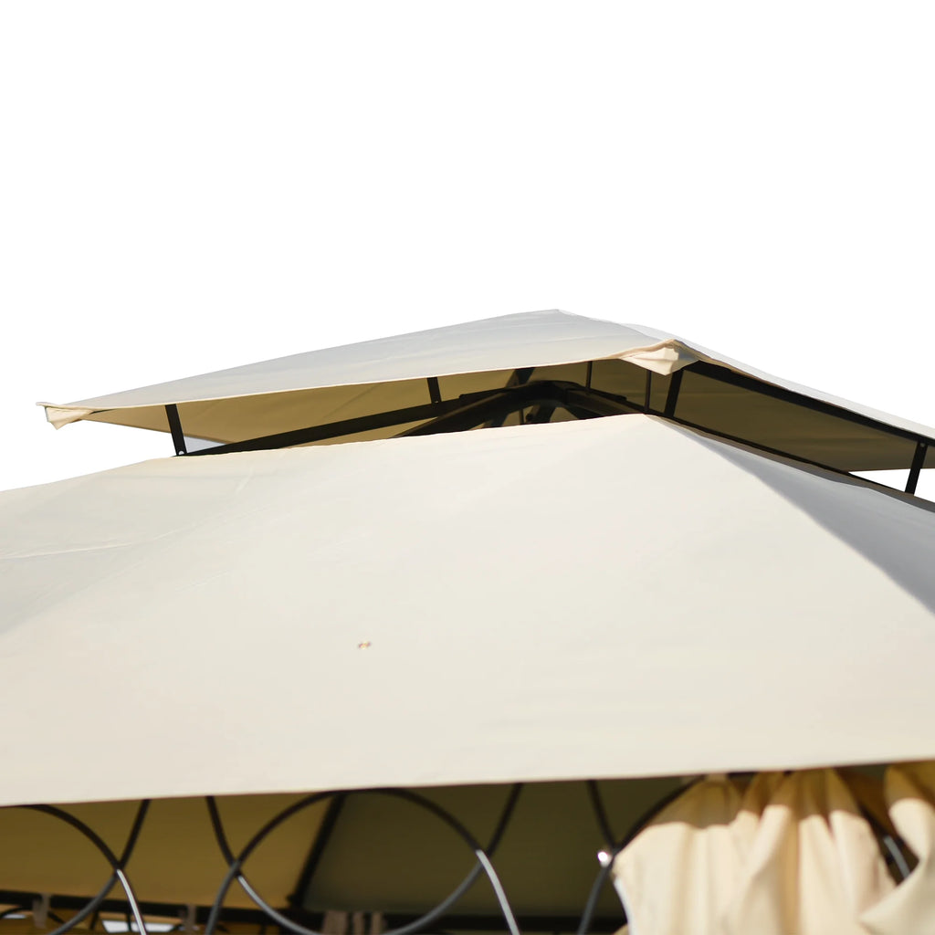 Beige 12x10ft Outdoor Hardtop Gazebo with Mosquito Netting T82626