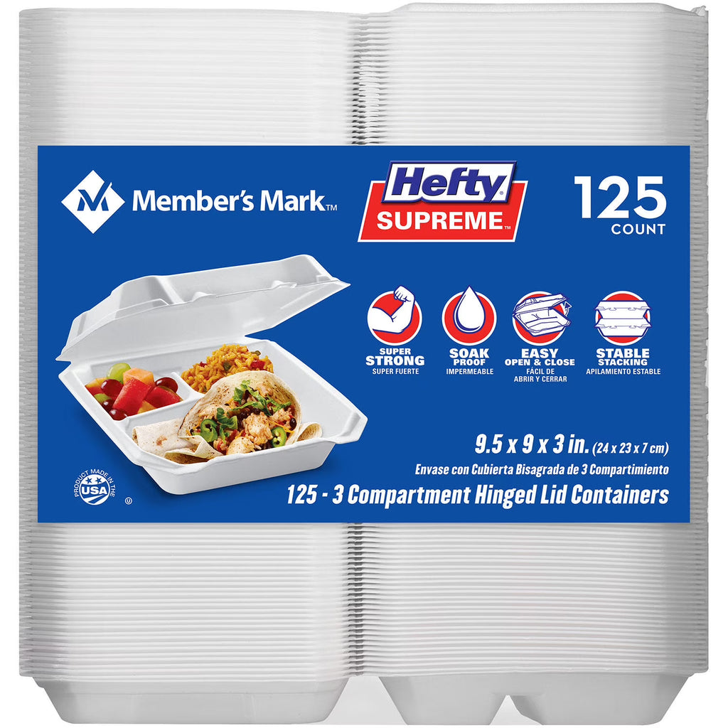 3-Compartment Foam Hinged Lid Container (125 ct.) M235668