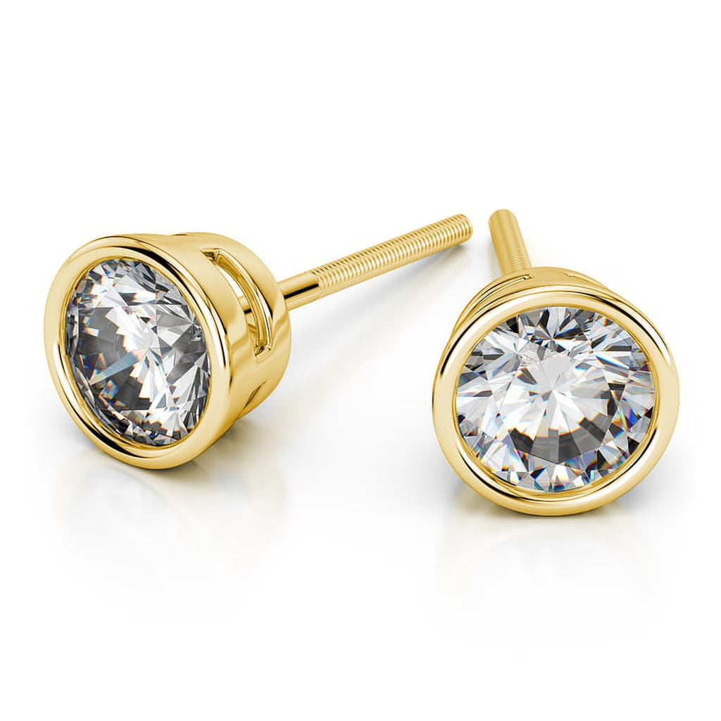 2 Carat Solitaire Bezel Moissanite Stud Earrings in 18K Yellow Gold Plating over Silver Y596