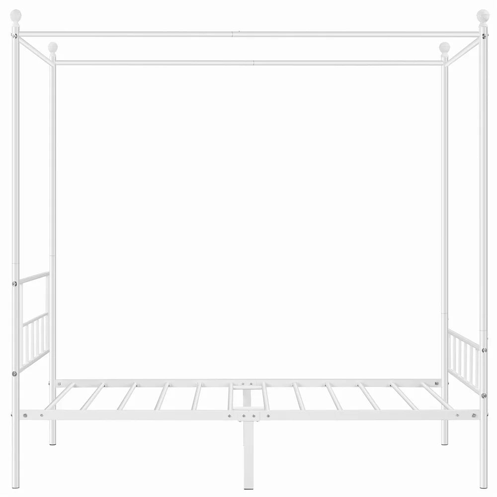 White Twin Metal Canopy Bed Frame with Headboard and Footboard N811758