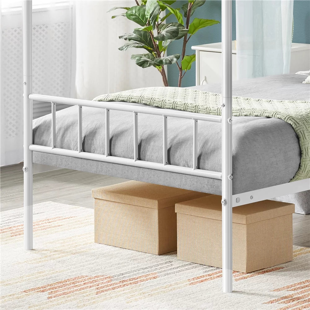 White Twin Metal Canopy Bed Frame with Headboard and Footboard N811758