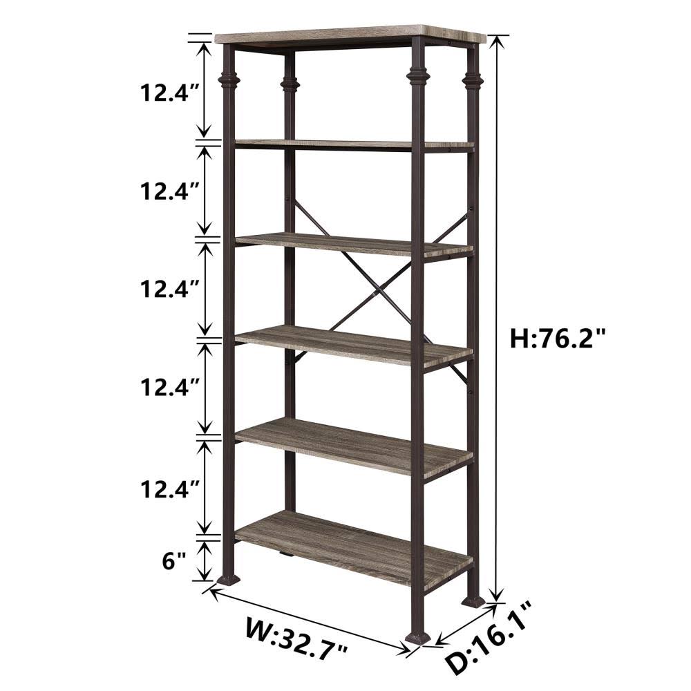 Brown Wood 6-Shelf Bookcase A6496