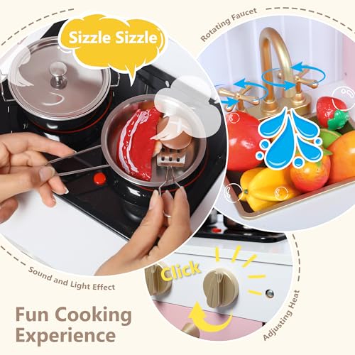 Wooden Kids Play Kitchen Toy Set with Real Sounds, White X85969