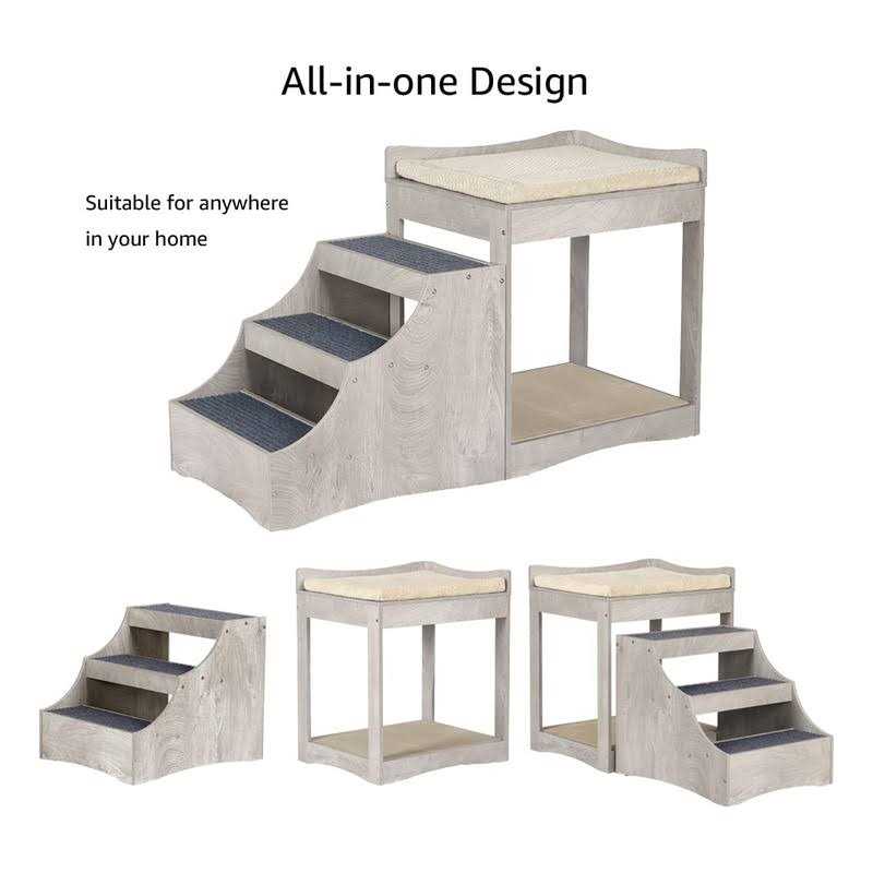 Pet Bunk Bed with Removable Step and Cushion V62649