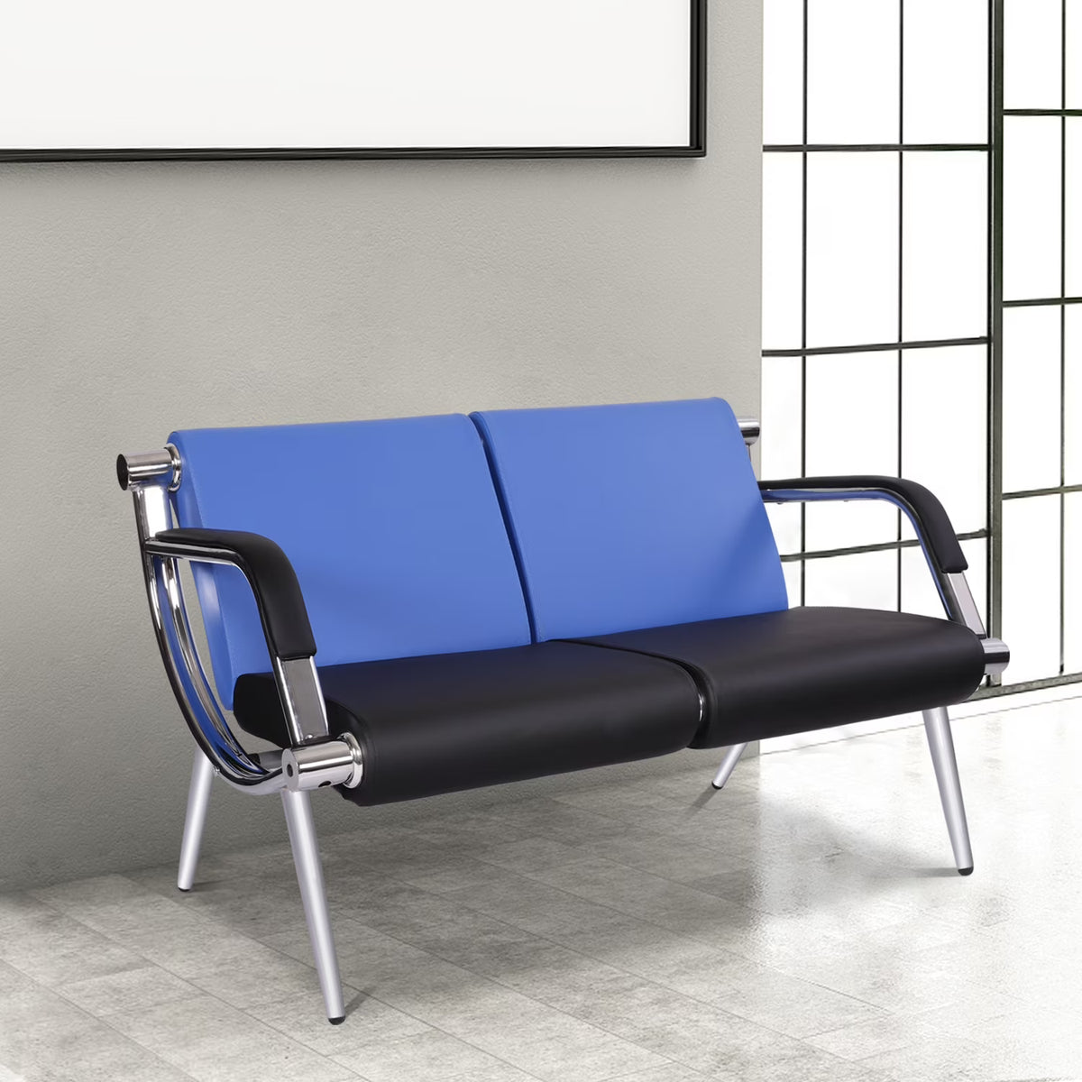 Blue PU Leather 2-Seat Reception Chair Q6365