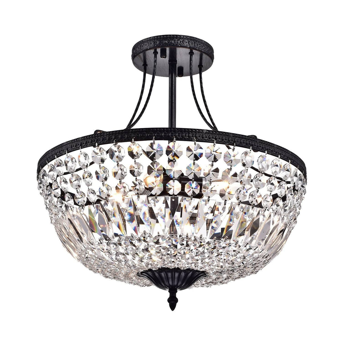 Antique Black 3-Light Crystal Semi Flush Mount V556