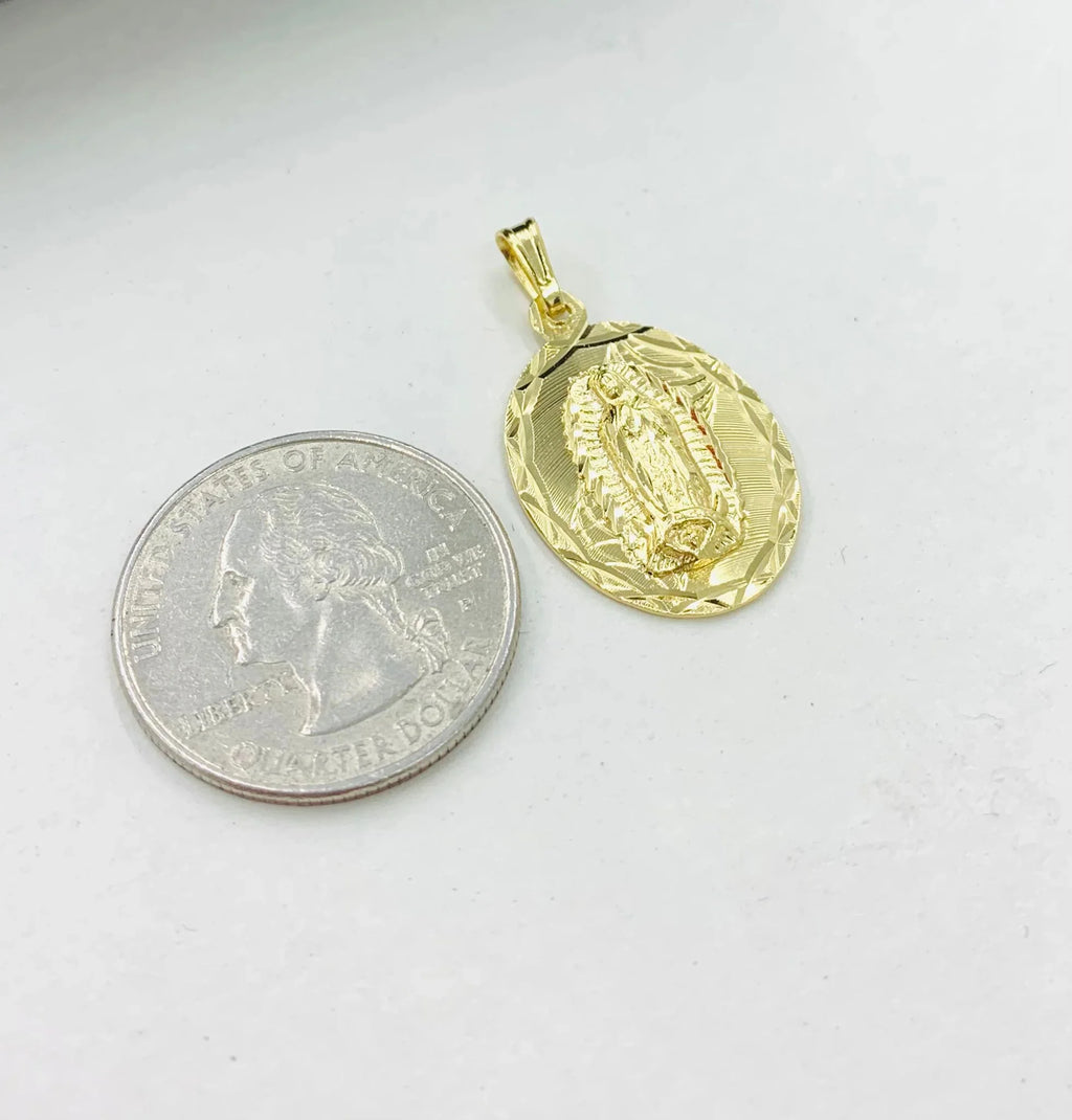 14K Gold Filled Virgen de Guadalupe Necklace Pendant 26x18mm 20" D989