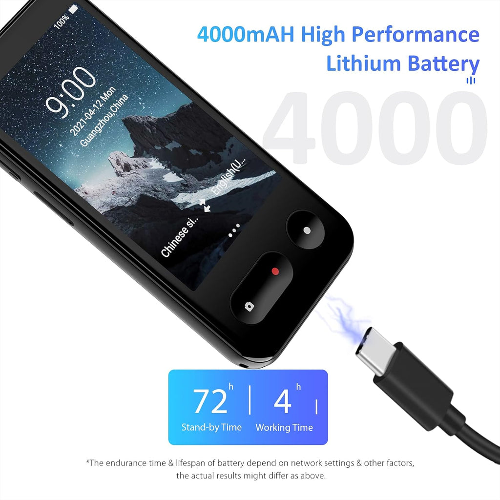 Black 138 Language Voice Translator with 4G SIM Card and Camera A5329