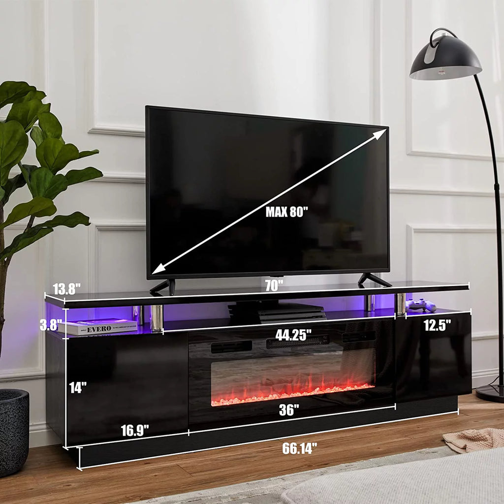 Black 70" Fireplace TV Stand with LED Lights D55443