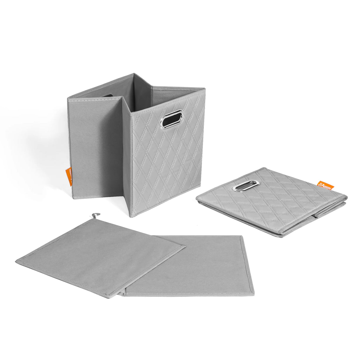 Gray Foldable Faux Leather Storage Cube Bins Set of Four D103