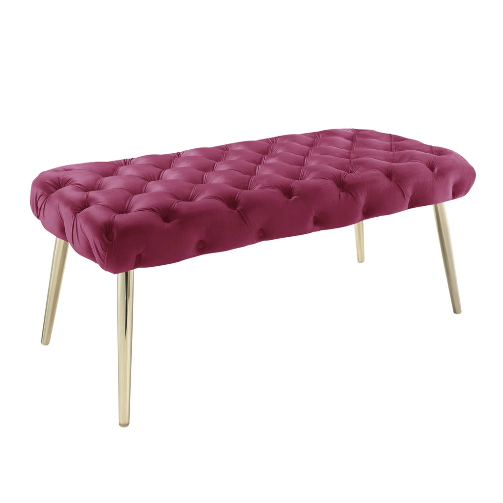 Fuchsia/Gold Velvet Bench with Metal Legs I680934