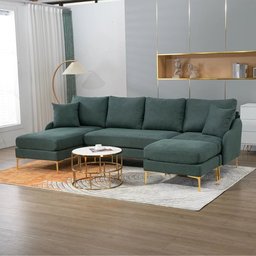 110'' Wide Reversible Chaise U-Shape Sectional Sofa Green Polyester Blend S8988