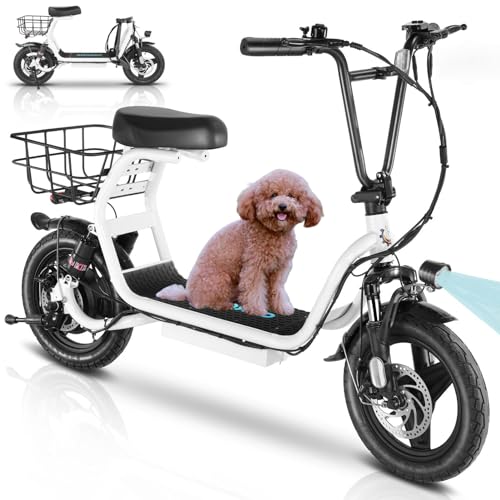 Electric Scooter with Seat, 14" Tires Foldable with Basket B40345