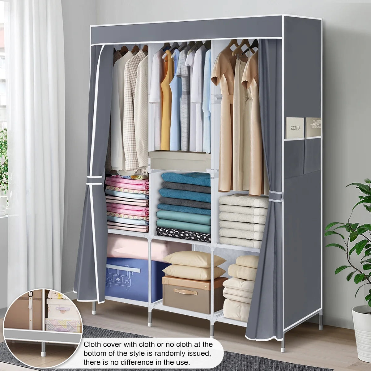 Portable Closet with Cover 50x17x67inch Gray J80152