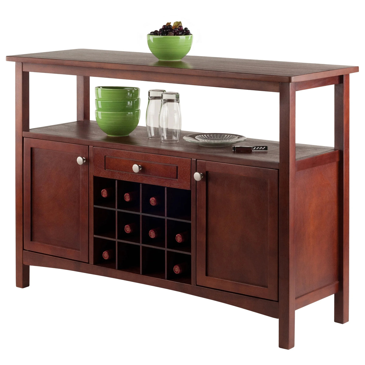 Walnut Finish Wood Buffet Display Cabinet H18753