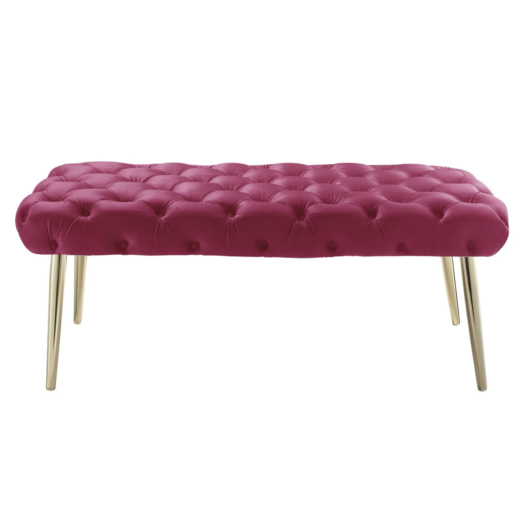 Fuchsia/Gold Velvet Bench with Metal Legs I680934