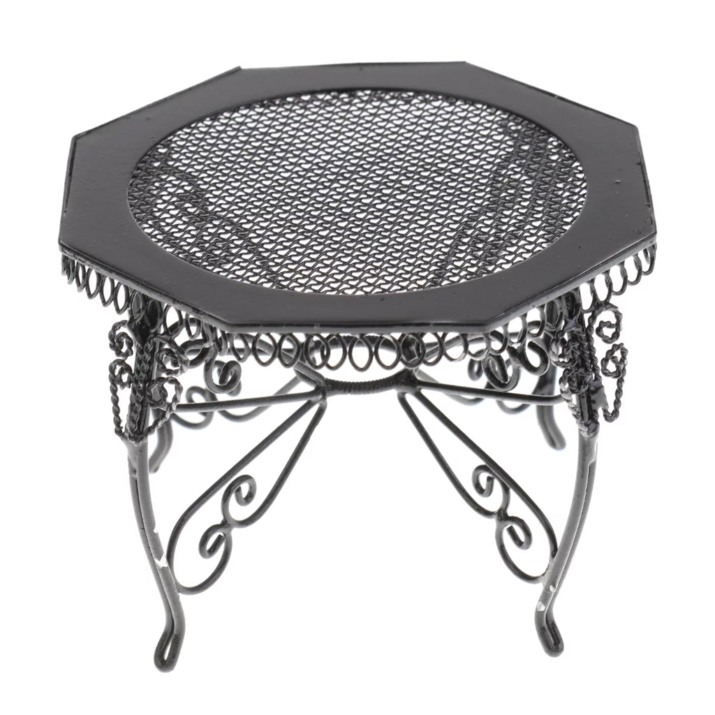 1/12 Scale Black Octagonal Table Chairs Furniture Set E197