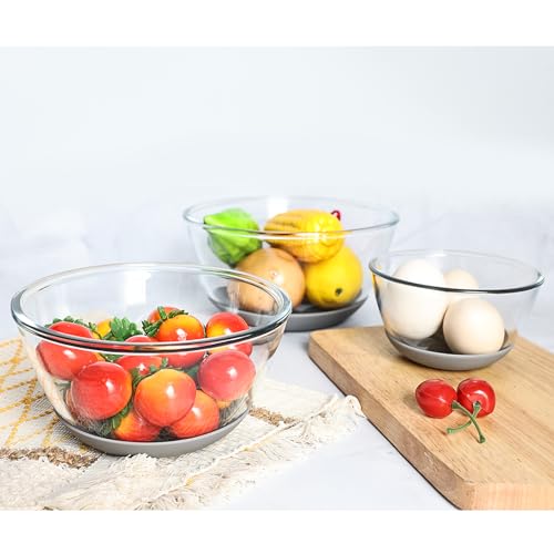 Glass Mixing Bowls Set of 3 with Airtight Lids, Non-Slip Silicone Base, Sizes: 2.2, 1.1, 0.5 QT Q224