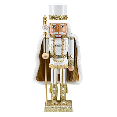 Gold and White Glittered Wooden Nutcracker 14" Y941841