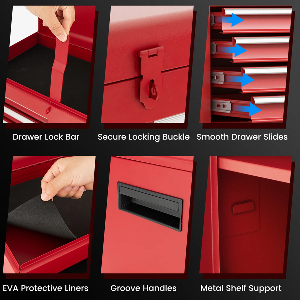 Red 5 Drawer Metal Rolling Tool Chest Cabinet S6170