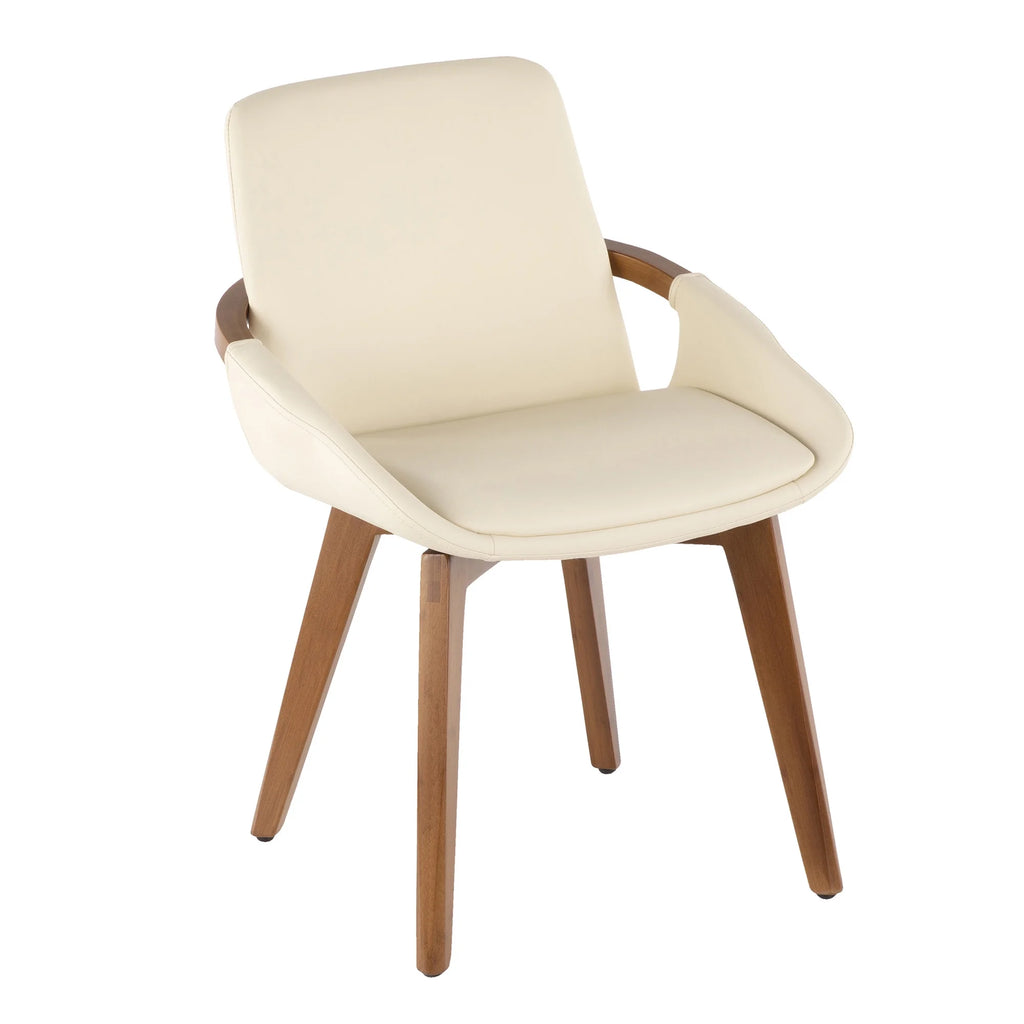 Mid-Century Chair in Walnut and Cream Faux Leather I822368