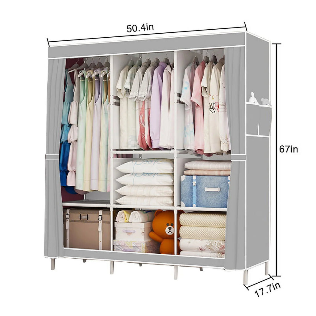 Portable Closet with Cover 50x17x67inch Gray J80152