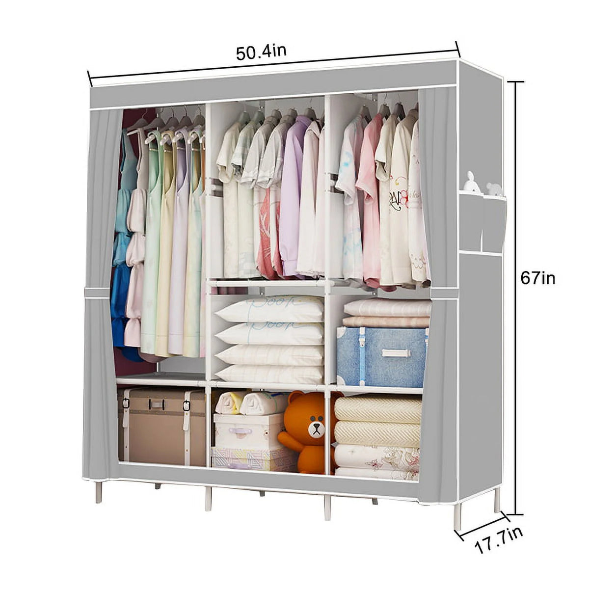 Portable Closet with Cover 50x17x67inch Gray J80152