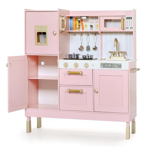 Wooden Kids Play Kitchen Toy Set with Real Sounds, White X85969
