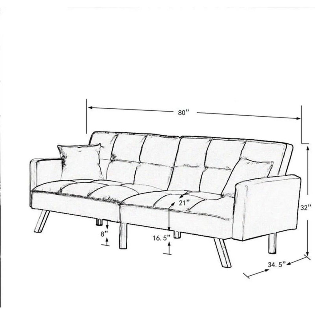 80" Convertible Wood & Velvet Fabric Sleeper Sofa Bed in Red H199
