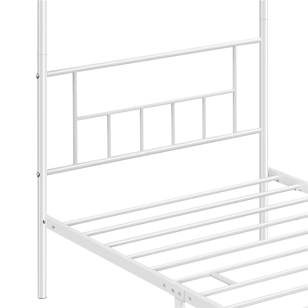 White Twin Metal Canopy Bed Frame with Headboard and Footboard N811758
