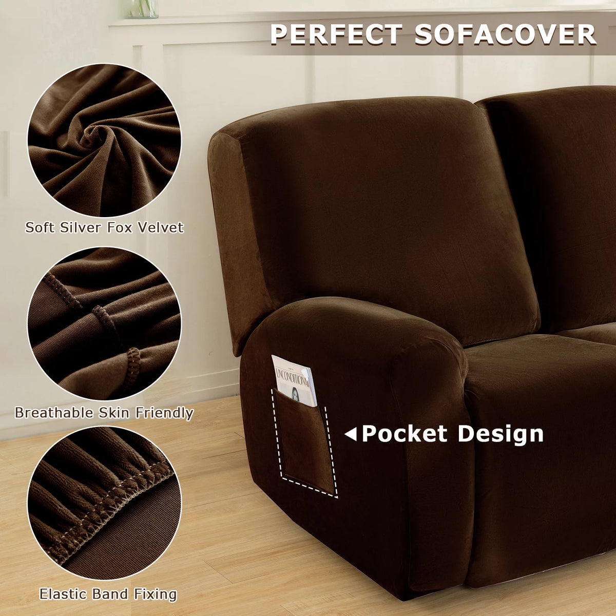 3 Seats Recliner Sofa Slipcover with Side Pocket M71267