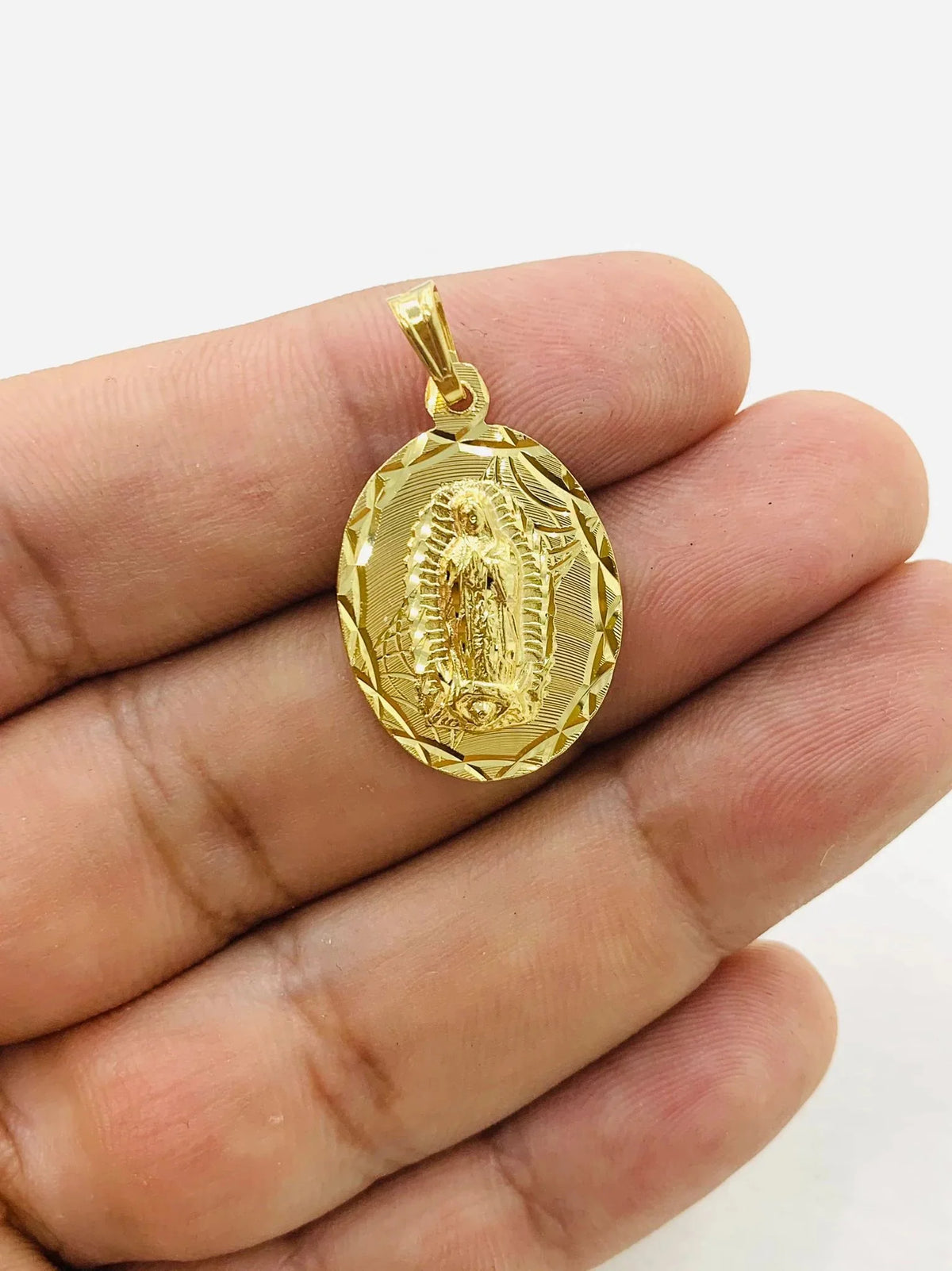 14K Gold Filled Virgen de Guadalupe Necklace Pendant 26x18mm 20" D989