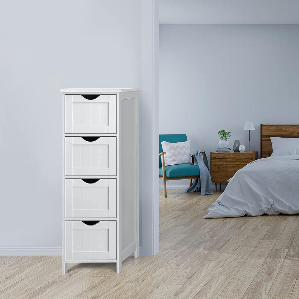 White Wooden Bathroom Floor Cabinet with 4 Drawers C70679