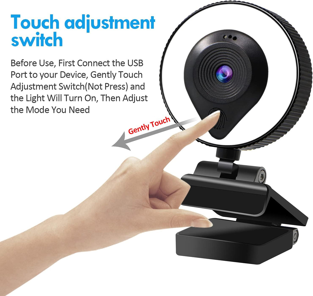 HD Webcam with Microphone Ring Light and Tripod L2450
