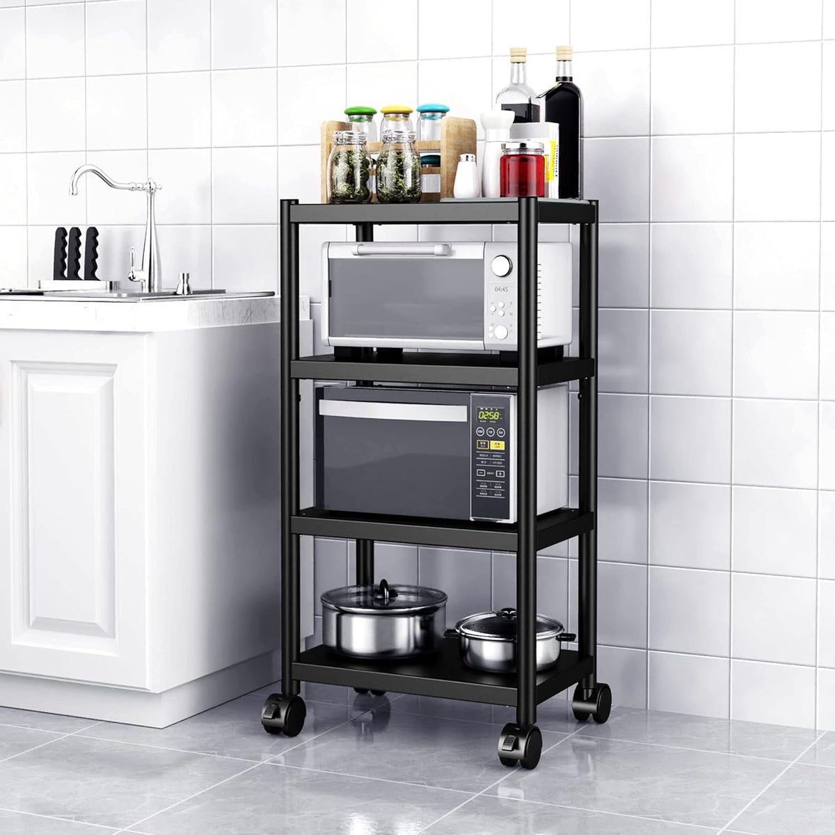 4 Tier Stainless Steel Kitchen Storage Shelf on Wheels Z53997