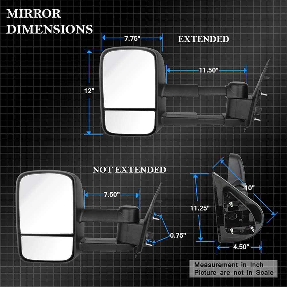 Telescoping Towing Power Heat Mirror Passenger Driver Side A59055