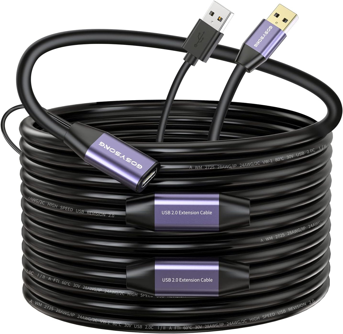 USB Extension Cable 100ft, USB 2.0 Type A Male to Female Active Repeater Cable, 480 Mbps H9360
