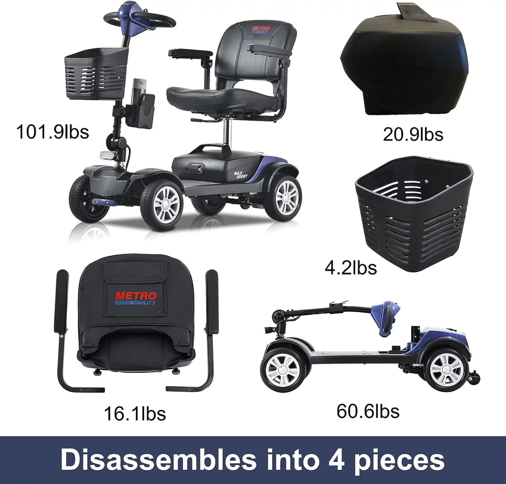 4 Wheel Collapsible Electric Mobility Scooter Purple D7204