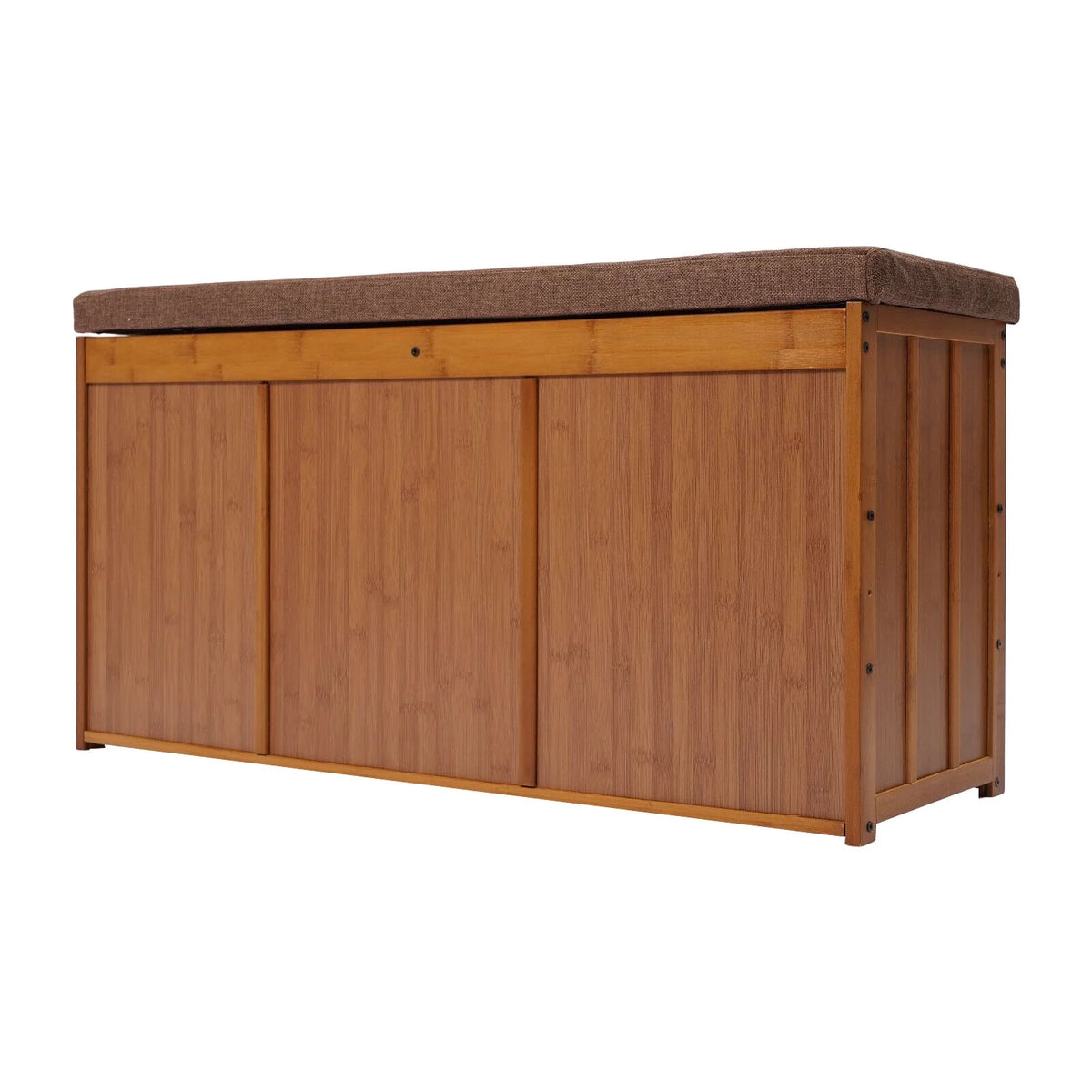 3 Tier Brown Bamboo Shoe Bench Storage Cabinet with Cushion Y939