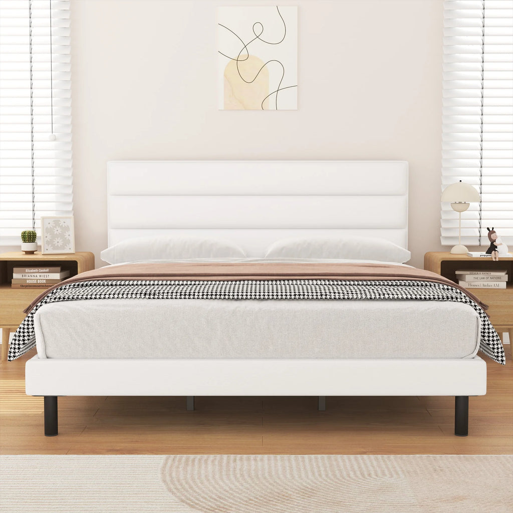 Queen Size Wingback Fabric Upholstered Platform Bed Frame D29751