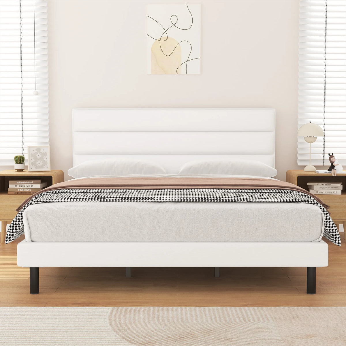 Queen Size Wingback Fabric Upholstered Platform Bed Frame D29751