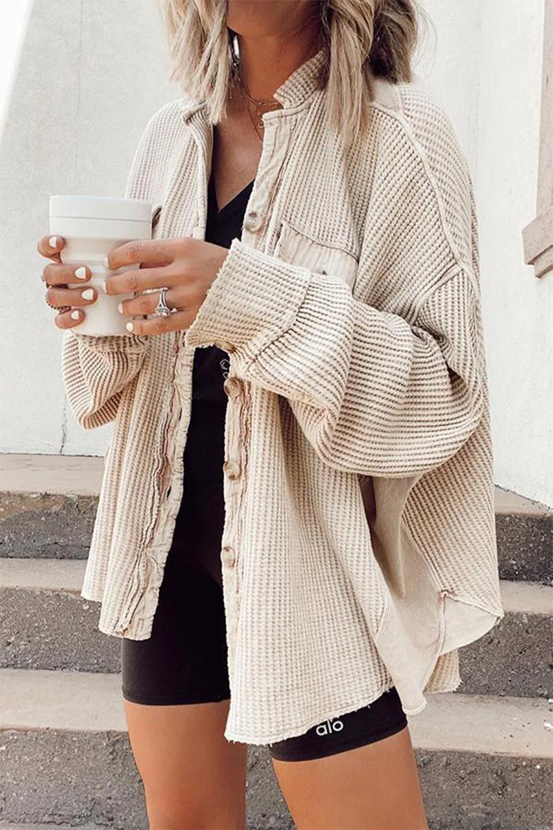 Solid Patchwork Turndown Collar Outerwear S45999