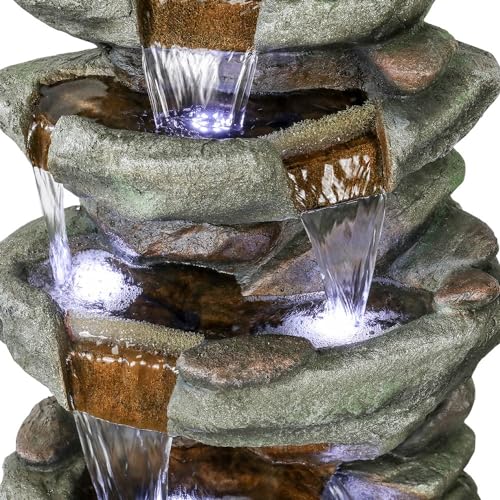 40" High 6-Tiers Cascading Rock Outdoor Water Fountain with LED Lights L3104