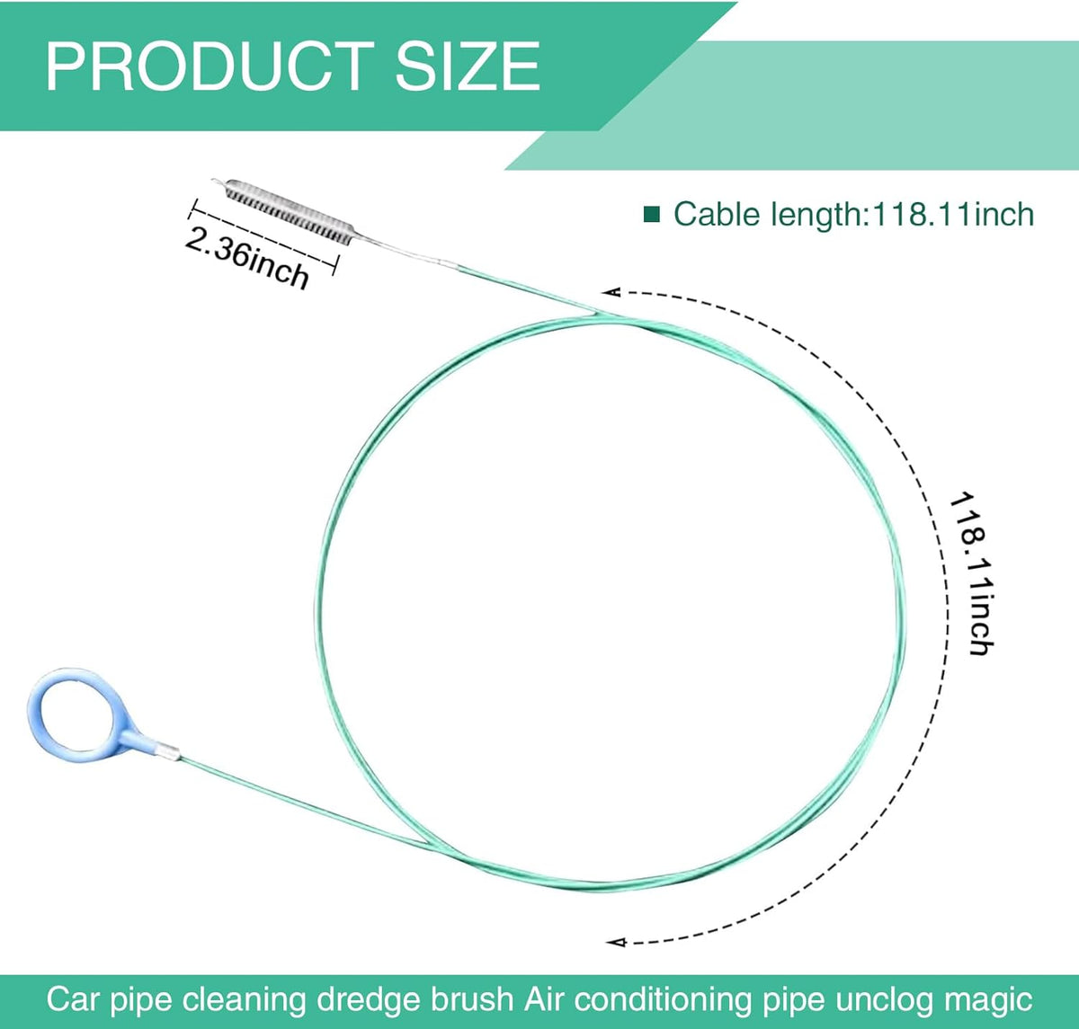 Green 9.8Ft Flexible Drain Hole Unblocker L221