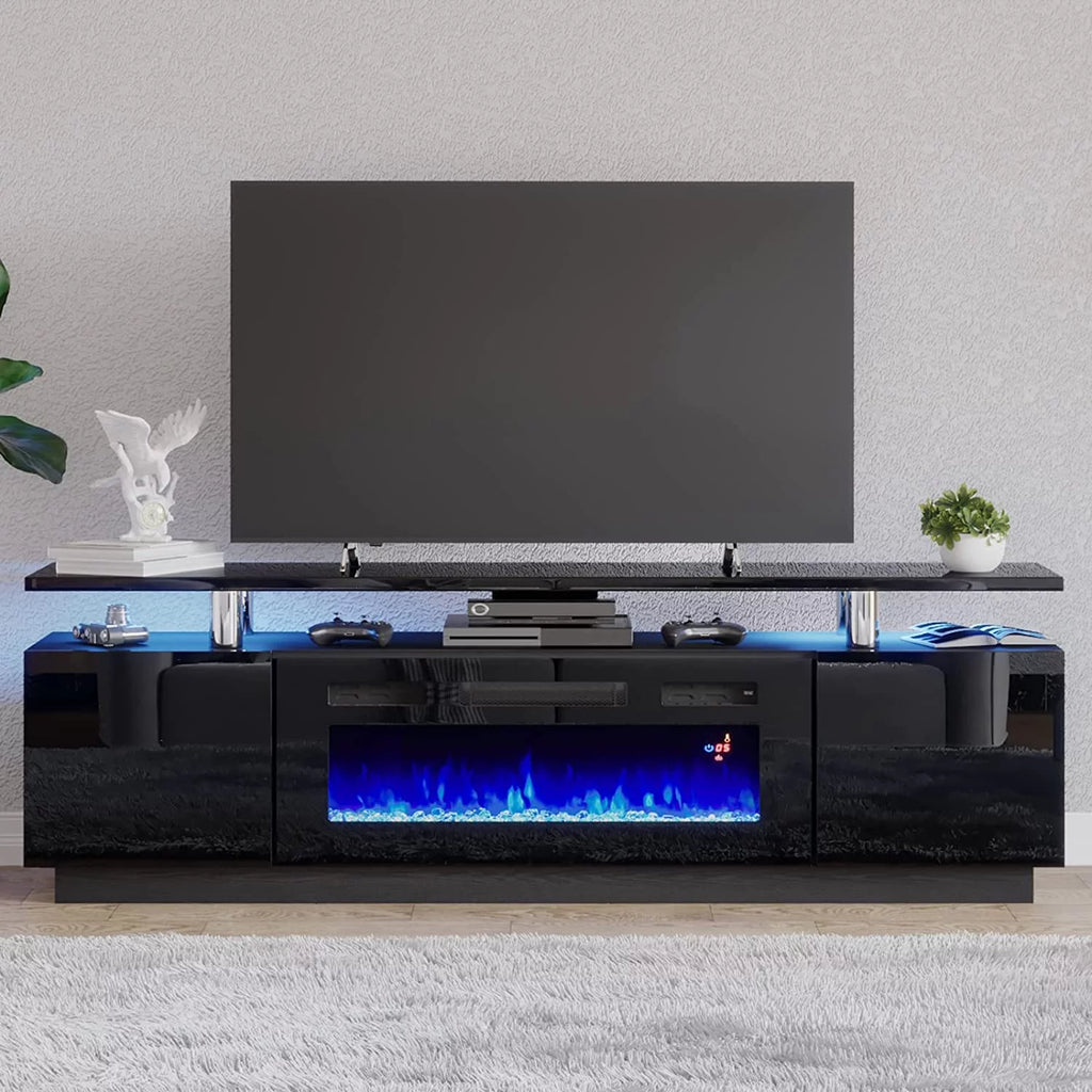 Black 70" Fireplace TV Stand with LED Lights D55443