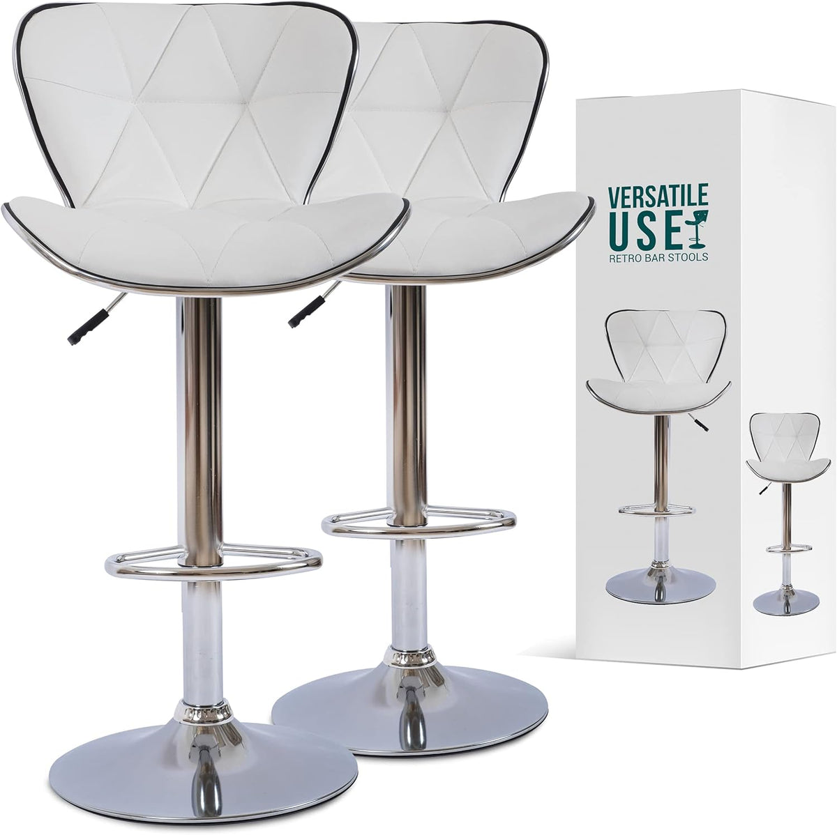 Adjustable Bar Stools Set of 2 White V4687