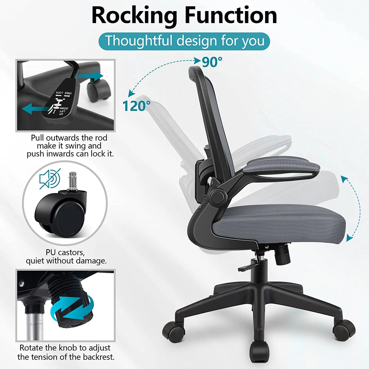 Grey Ergonomic Mesh Office Chair with Lumbar Support W60081