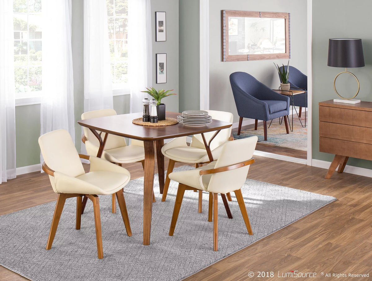 Mid-Century Chair in Walnut and Cream Faux Leather I822368